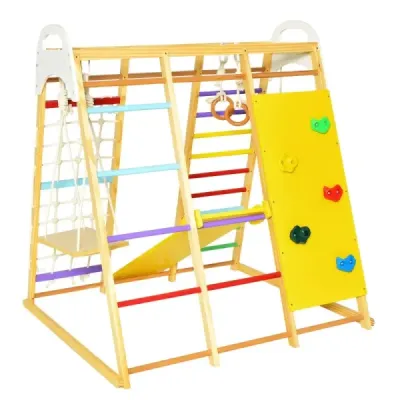 Costway 8-in-1 schelet stand interior loc de joaca cu schela de alpinism 127 x 118 x 138 cm