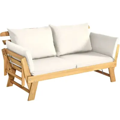 canapea extensibila pentru terasa din lemn de salcâm 198 x 75 x 75 cm Alb