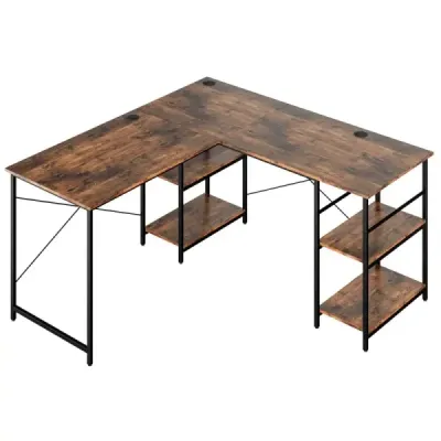Birou L-Form birou colţ reversibil cu 4 rafturi 151 x 151 x 75 cm Rustic maro