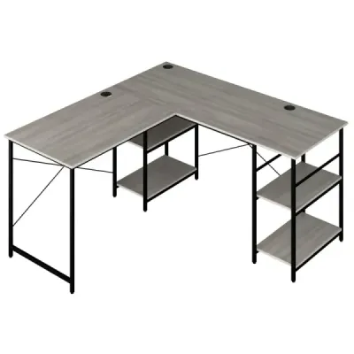 Costway birou L-forma birou colţ reversibil cu 4 rafturi 151 x 151 x 75 cm gri