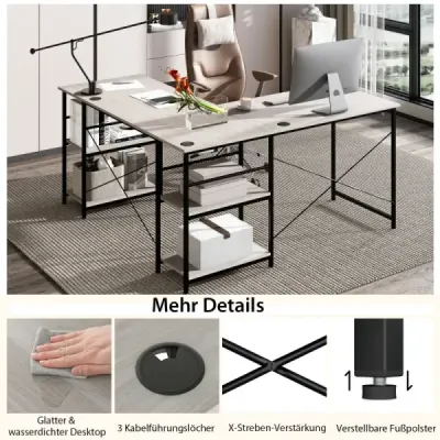 Costway birou L-forma birou colţ reversibil cu 4 rafturi 151 x 151 x 75 cm gri