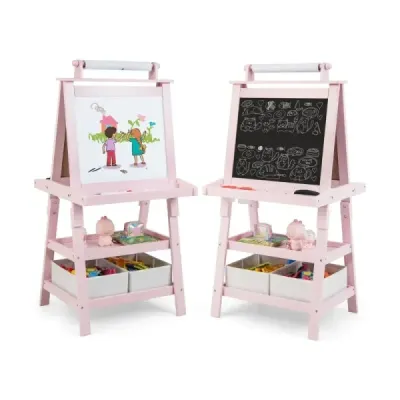 Costway 3 in 1 Kinder Staffelei Tablou dublu cu side și tabla și hârtie de desen roz