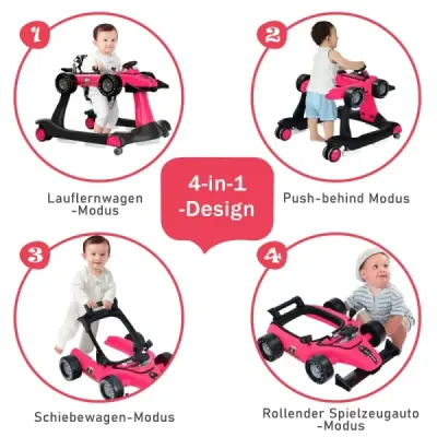 4 din 1 plimbare pentru copii Walker pliabil pentru copii 73 x 64 x 50,5 / 53,5 / 55,5 cm