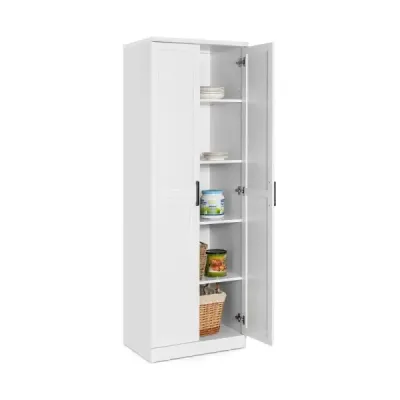 Costway 178 cm 5 etaj dulap cu 2 usi si rafturi reglabile si protectie înclinata Alb