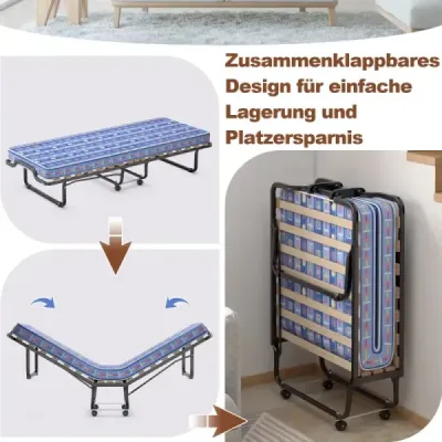 Costway 80 x 200 cm Pat pliabil Pat pliabil cu saltea de spumă de resetare Albastru