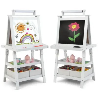 Costway 3 in 1 Kinder Staffelei Tablou alb cu două fețe și tablă și hârtie de desen