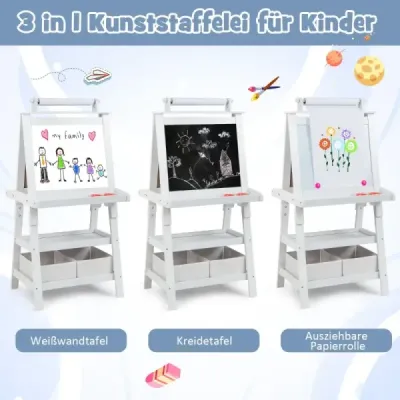 Costway 3 in 1 Kinder Staffelei Tablou alb cu două fețe și tablă și hârtie de desen