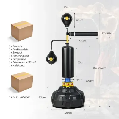 Costway 360 °Reflex tijă cu 2 mingi de viteză Înălțime de box reglabil