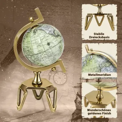 Costway Ø 13 cm Glob antic cu picior de metal Glob studențesc Turnable Geographic Glob Ø 13 cm