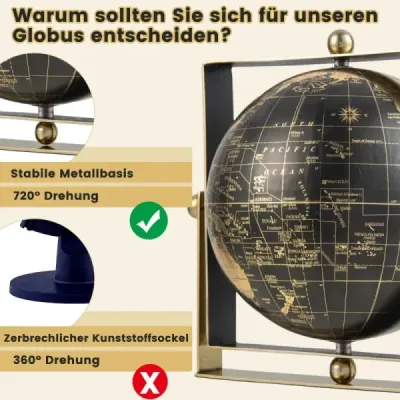 Costway Ø 21 cm Rotatable Ancient Globus cu Square Metal Frame Pedagogic Student Globus-Ø 21 cm