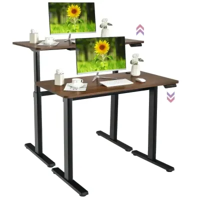 Masa de scris Costway Electric cu conexiune de încărcare USB Usor de montare Rustic Brown