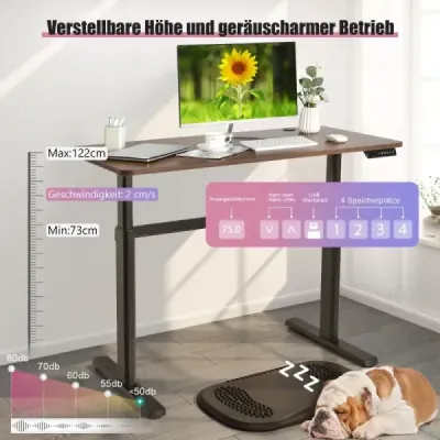 Masa de scris Costway Electric cu conexiune de încărcare USB Usor de montare Rustic Brown