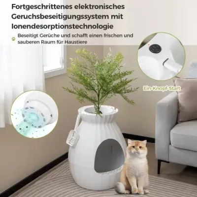 Costway Intelligent Cat WC cu îndepărtarea mirosului electronic & stil ghiveci de flori sterilizare