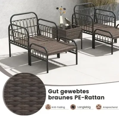 Costway 5 TLG. Set Rattansessel cu masa & laterala otomane si perne Scaun de grădină scaun terasă