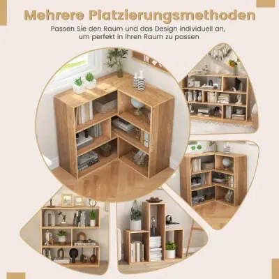 Costway Konkaves Bookcase cu 3 rafturi & Tilt Protection Modern Prezentare Sala Natura