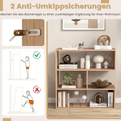 Costway Konkaves Bookcase cu 3 rafturi & Tilt Protection Modern Prezentare Sala Natura