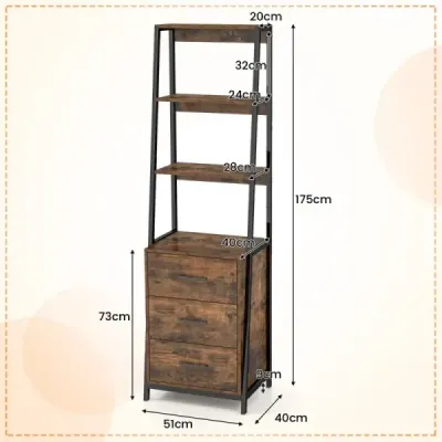 Costway Bookcase raft birou cu 3 sertare și 4 rafturi deschise 51 x 40 x 175 cm Rustic Brown + negru