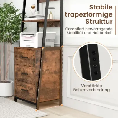 Costway Bookcase raft birou cu 3 sertare și 4 rafturi deschise 51 x 40 x 175 cm Rustic Brown + negru