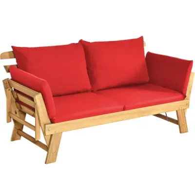 canapea extensibila pentru terasa din lemn de salcâm 198 x 75 x 75 cm rosu