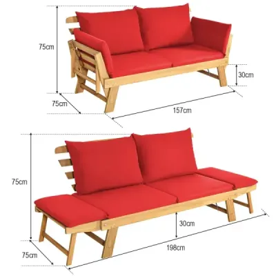 canapea extensibila pentru terasa din lemn de salcâm 198 x 75 x 75 cm rosu