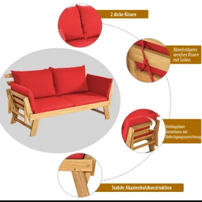 canapea extensibila pentru terasa din lemn de salcâm 198 x 75 x 75 cm rosu