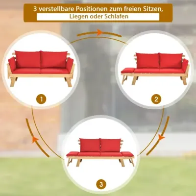 canapea extensibila pentru terasa din lemn de salcâm 198 x 75 x 75 cm rosu