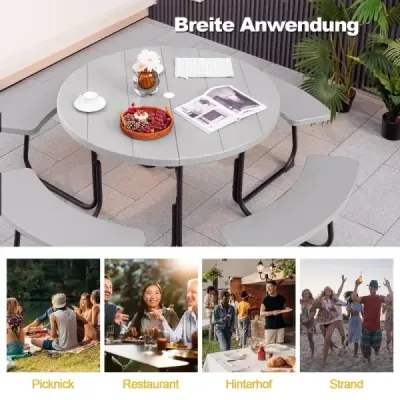 Set pentru 8 persoane Masa picnic cu gaura ecran & 4 banci Masă rezistentă la vreme Grey