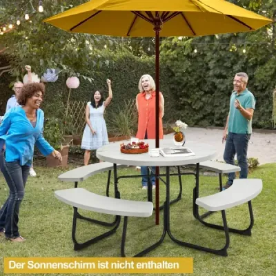 Set pentru 8 persoane masa de picnic cu gaura ecran & 4 banci 190 x 76 cm Alb