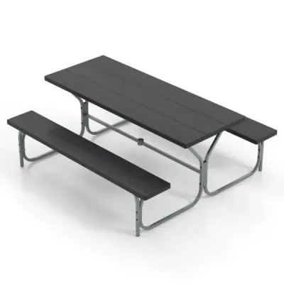 Costway beer cort set cu rezistent la vreme HDPE masă de top & umbrelă gaură de bere set 183 cm Negru