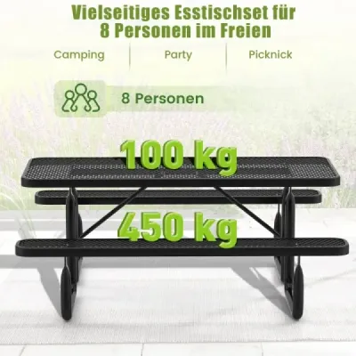 Costway 184 cm Set cort de bere din metal acoperit Masa de bere rezistent la vreme cu 2 banci
