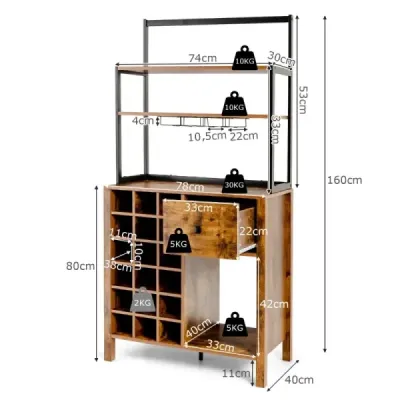 Cabinet de bucătărie Costway Dulap tip bufet 160cm cu raft de vin si sertar 74 x 40 x 160 cm