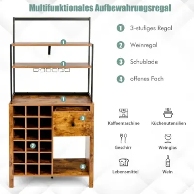 Cabinet de bucătărie Costway Dulap tip bufet 160cm cu raft de vin si sertar 74 x 40 x 160 cm