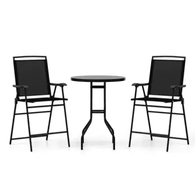 Masa Bistro Costway cu 2 scaune pliabile & 3 buc. Bar de exterior scaun set mobilier balcon
