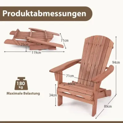 Costway pliabil Scaun Adirondack din lemn cu capacitate de 180 kg scaun gradina