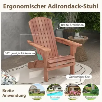 Costway pliabil Scaun Adirondack din lemn cu capacitate de 180 kg scaun gradina