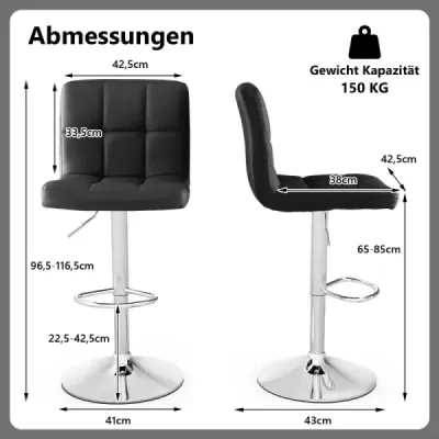 Costway 2 set 360° scaun bar rotativ din piele PU înălțime reglabil bar scaun scaun negru
