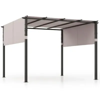 Costway Pergola cu 2 acoperisuri reglabile 3,05x3,05m pavilion rezistent la apa gri rezistent la iarna