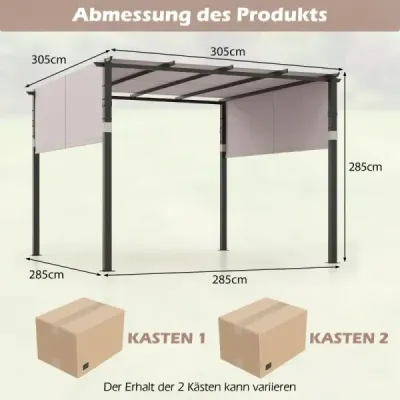 Costway Pergola cu 2 acoperisuri reglabile 3,05x3,05m pavilion rezistent la apa gri rezistent la iarna