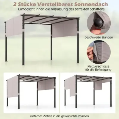 Costway Pergola cu 2 acoperisuri reglabile 3,05x3,05m pavilion rezistent la apa gri rezistent la iarna