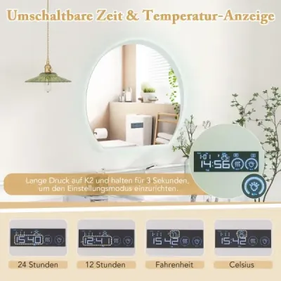 Costway Semi-runder Baia Oglinda cu 3 culori LED Lumini Dimmable Cosmetic Mirror