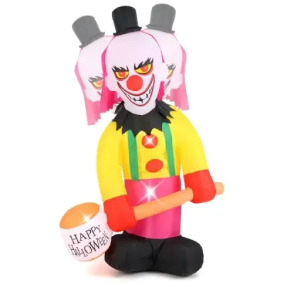 Costway 180CM Halloween decorare Outdoor LED Clovn gonflabil Halloween Spirit cu Shaking Head