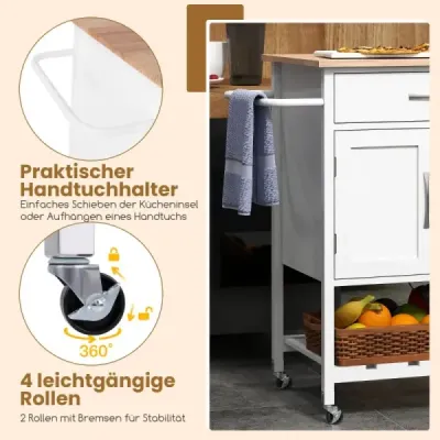 Costway Kitchen Transport cu Top de lucru Transport cu Roller Rolling masina cu Sertar alb