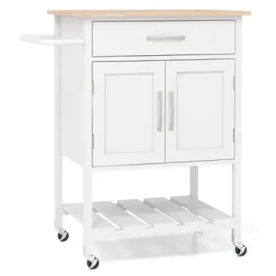 Costway Kitchen Transport cu Top de lucru Transport cu Roller Rolling masina cu Sertar alb