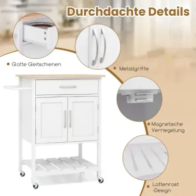 Costway Kitchen Transport cu Top de lucru Transport cu Roller Rolling masina cu Sertar alb