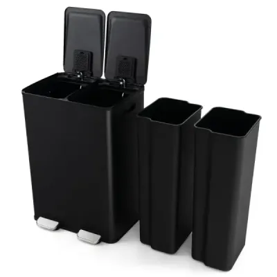Costway Guleată de gunoi 2 compartimente 2 x 30L Bucătărie de deșeuri Tretmülleimer cu capac de închidere ușor negru