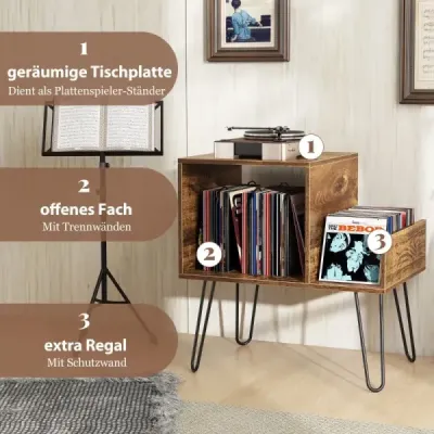 Masă laterală costway cu stație de încărcare stand placă turnantă cu partiții Rustic Brown