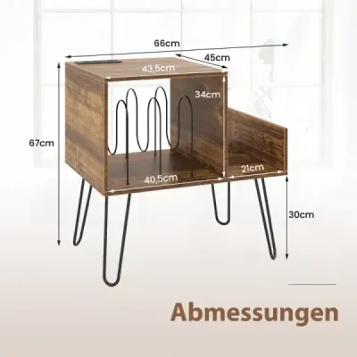 Masă laterală costway cu stație de încărcare stand placă turnantă cu partiții Rustic Brown