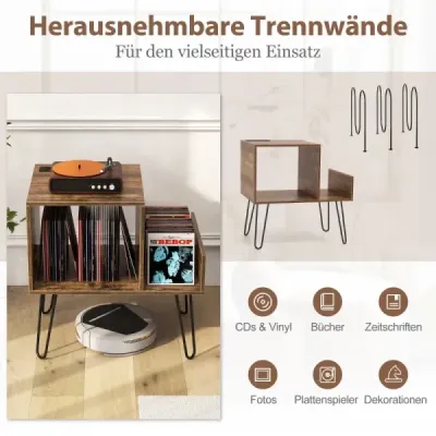 Masă laterală costway cu stație de încărcare stand placă turnantă cu partiții Rustic Brown