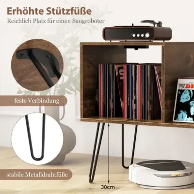 Masă laterală costway cu stație de încărcare stand placă turnantă cu partiții Rustic Brown
