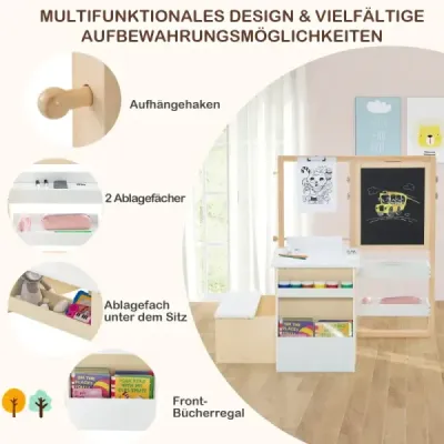 Costway 6 in 1 Kinder Staffelei Set Standboard din lemn cu tabla dubla alb